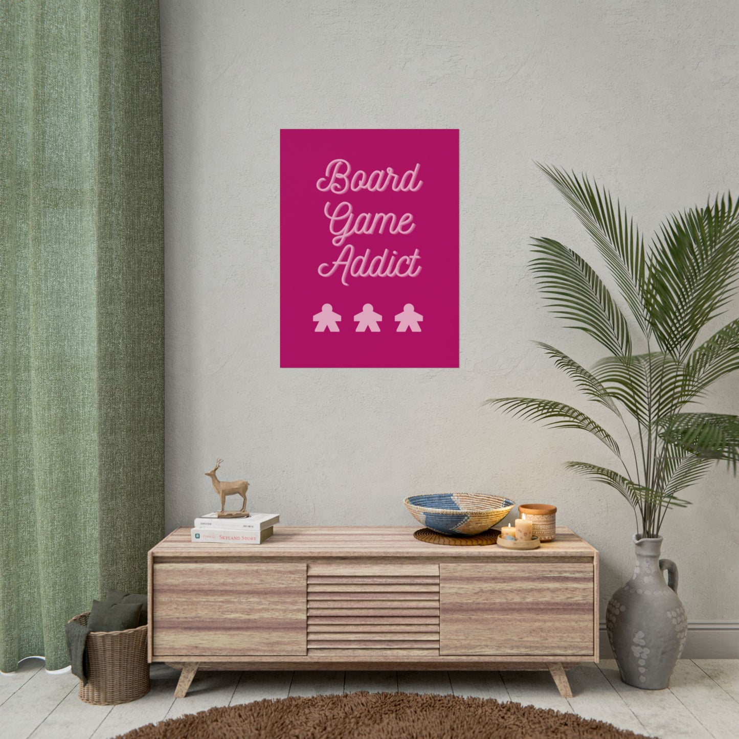 Board Games Addict | Funny Gaming Wall Art Print | Funny Home Decor Poster| Blue Games Room Sign | Game lover | Rolled Poster