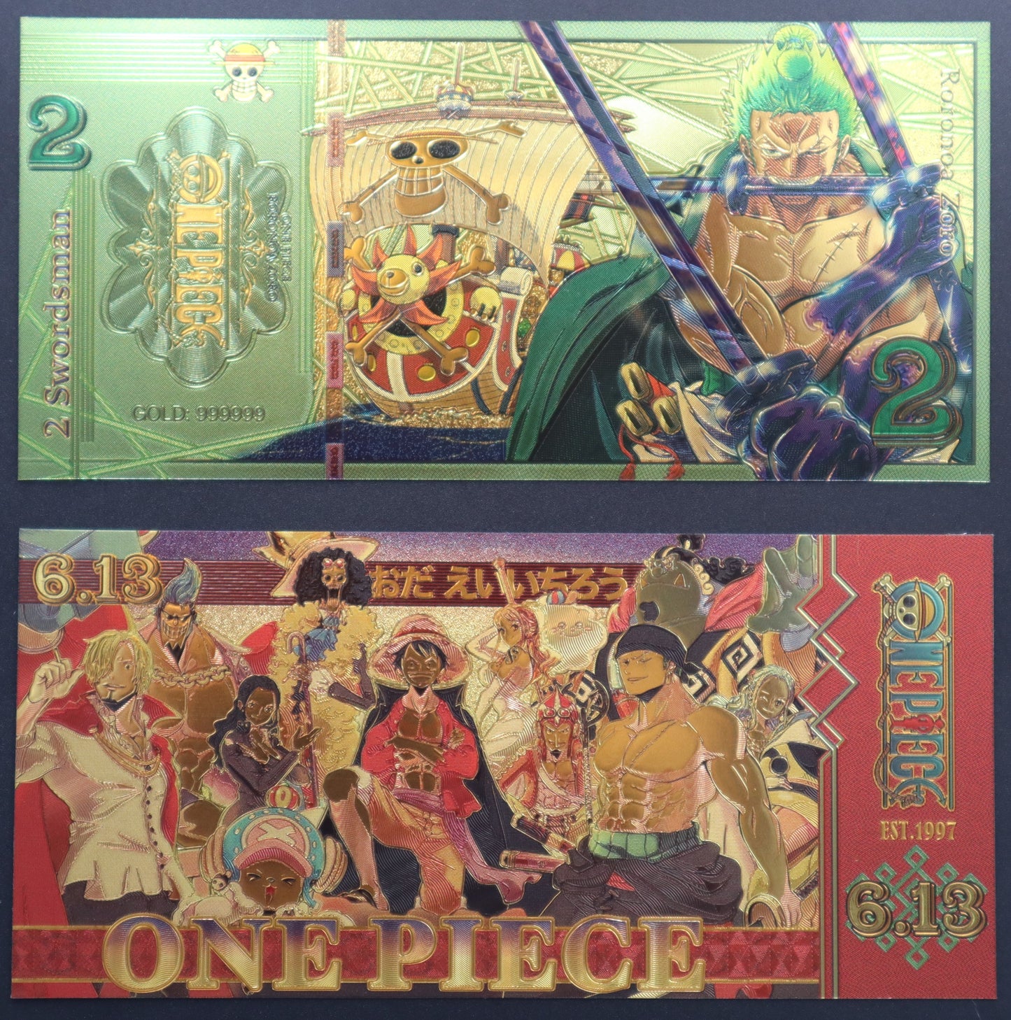 One Piece Full Colour Collectible Golden Foil Banknote