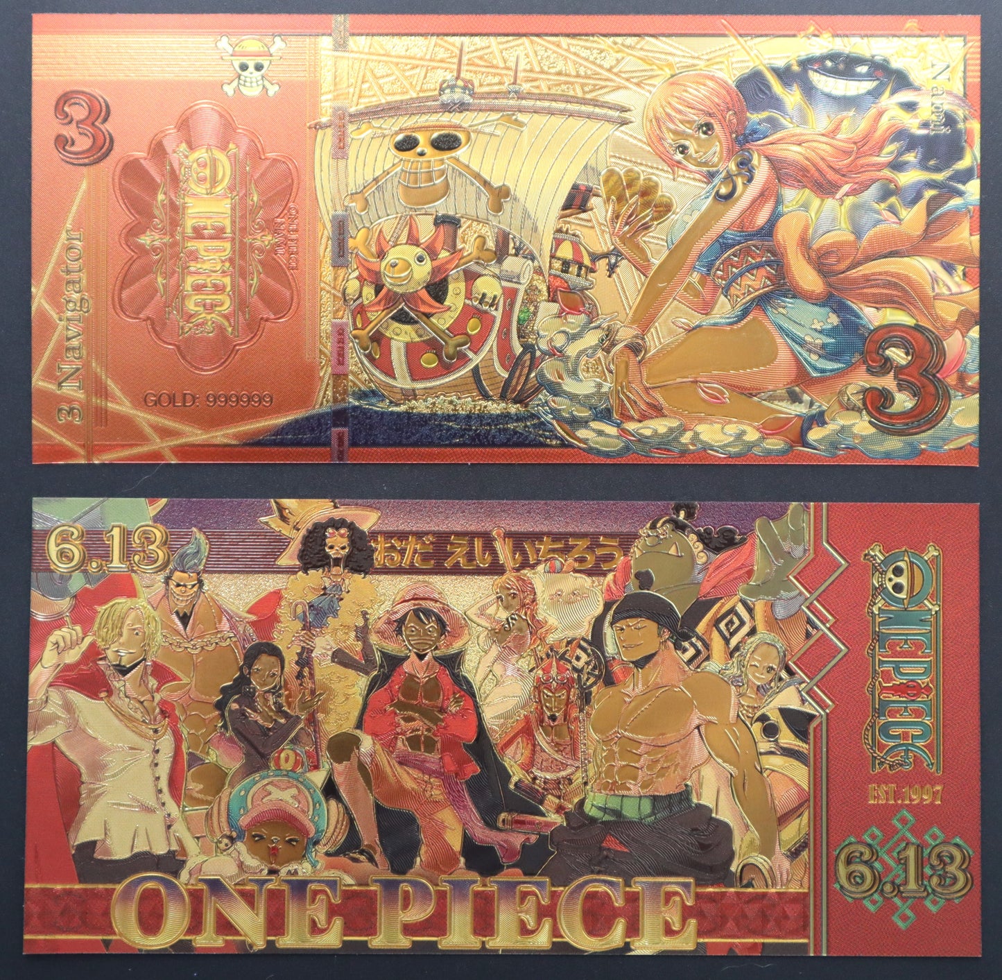 One Piece Full Colour Collectible Golden Foil Banknote