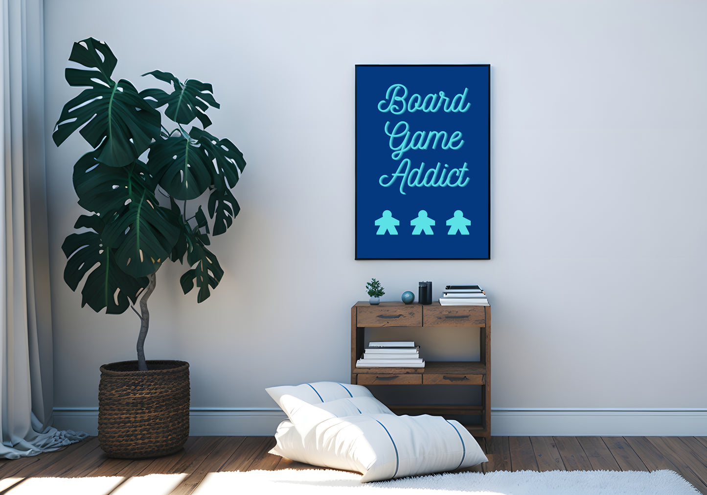 Board Games Addict | Funny Gaming Wall Art Print | Funny Home Decor Poster| Blue Games Room Sign | Game lover | Rolled Poster