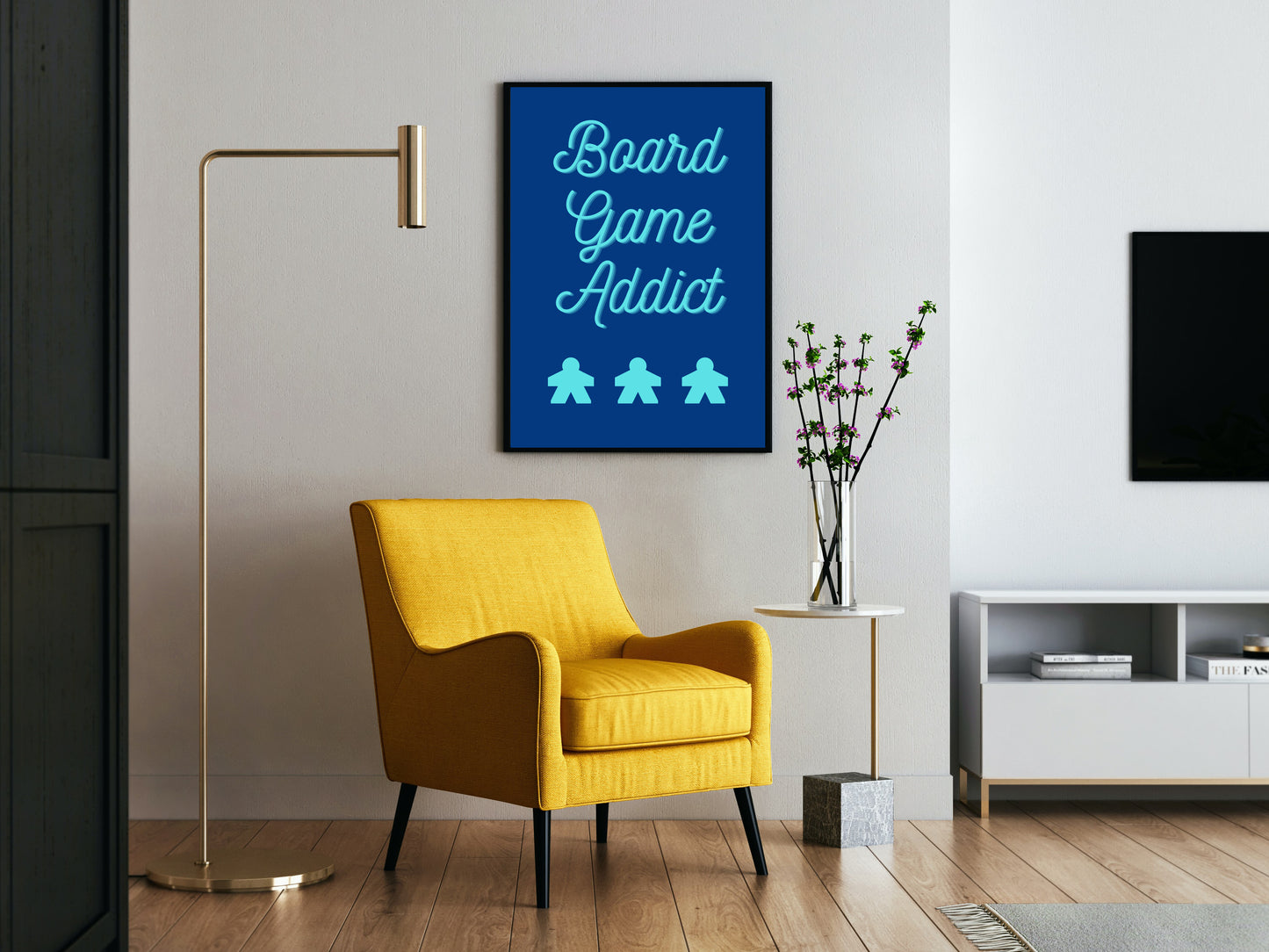 Board Games Addict | Funny Gaming Wall Art Print | Funny Home Decor Poster| Blue Games Room Sign | Game lover | Rolled Poster