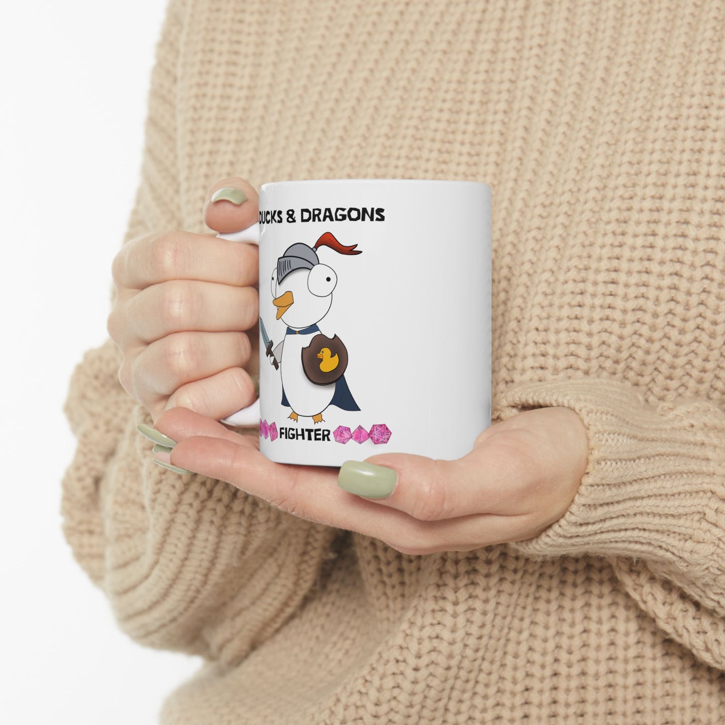 D&D Ducks And Dragons Fighter | Fighter Class Mug | Dungeons and Dragons Mug | | Cute and Funny Ceramic Coffee Cup | 11oz/0.33 l