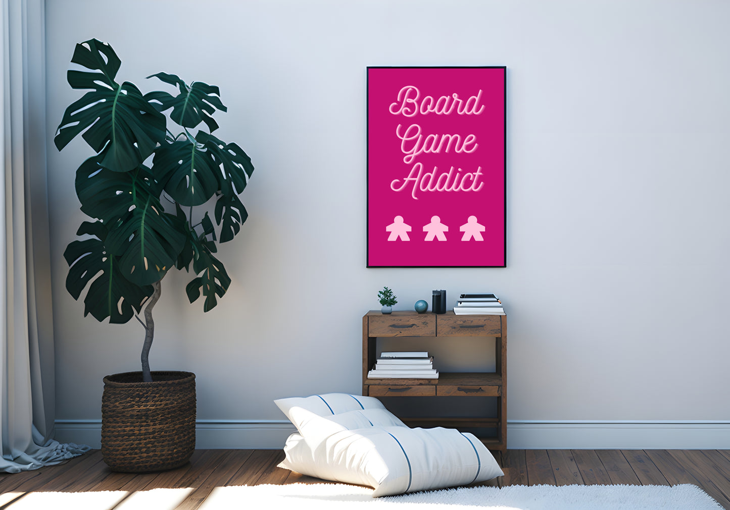 Board Games Addict | Funny Gaming Wall Art Print | Funny Home Decor Poster| Blue Games Room Sign | Game lover | Rolled Poster