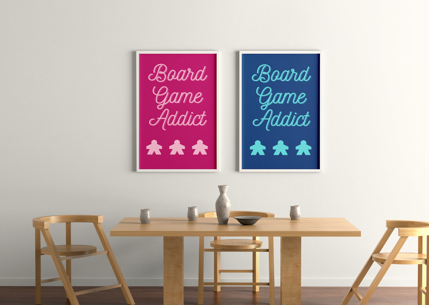 Board Games Addict | Funny Gaming Wall Art Print | Funny Home Decor Poster| Blue Games Room Sign | Game lover | Rolled Poster