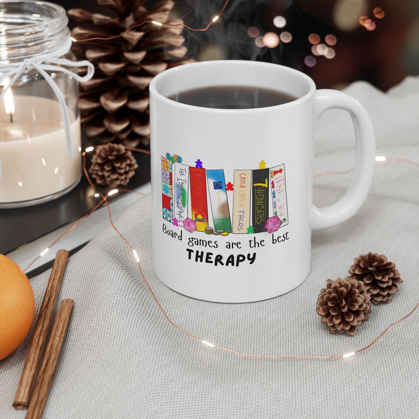 Board Games Therapy | Cute and Funny Ceramic Coffee Cup | Gaming Mug | 11oz/0.33 l