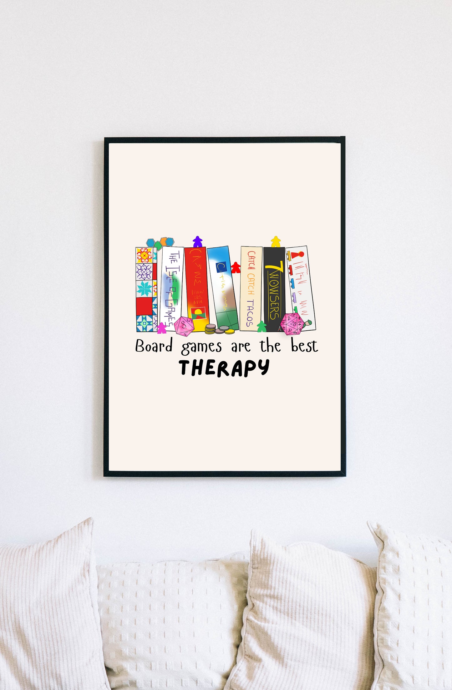 Board Games Therapy | Funny Gaming Wall Art Print | Funny Home Decor Poster| Games Room Sign | Game lover | Rolled Poster