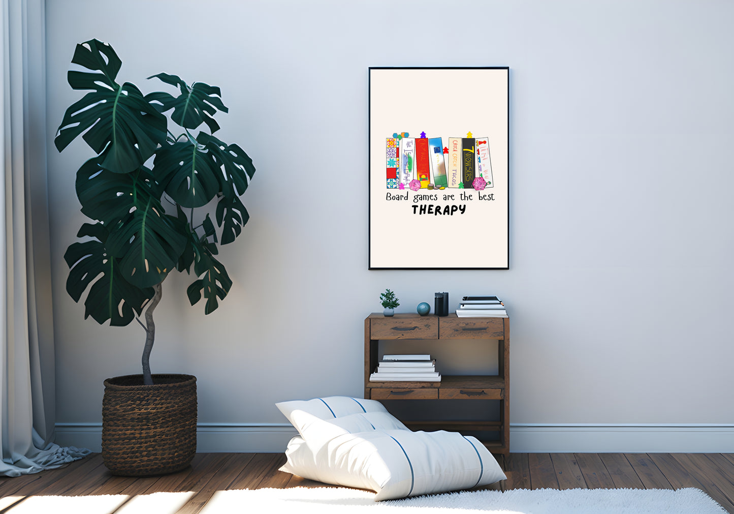 Board Games Therapy | Funny Gaming Wall Art Print | Funny Home Decor Poster| Games Room Sign | Game lover | Rolled Poster