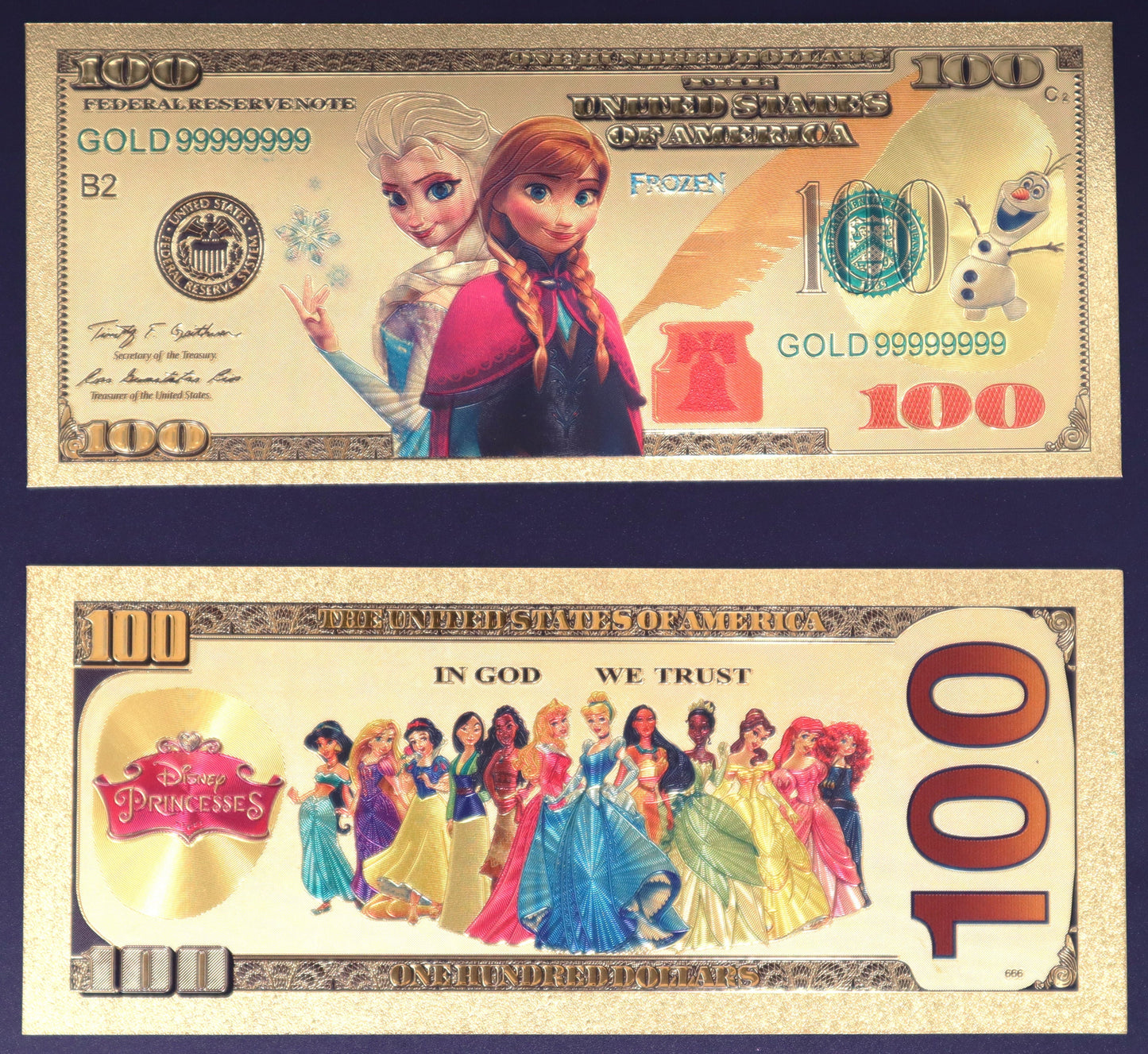 Disney Princesses Collectible Golden Foil Banknote