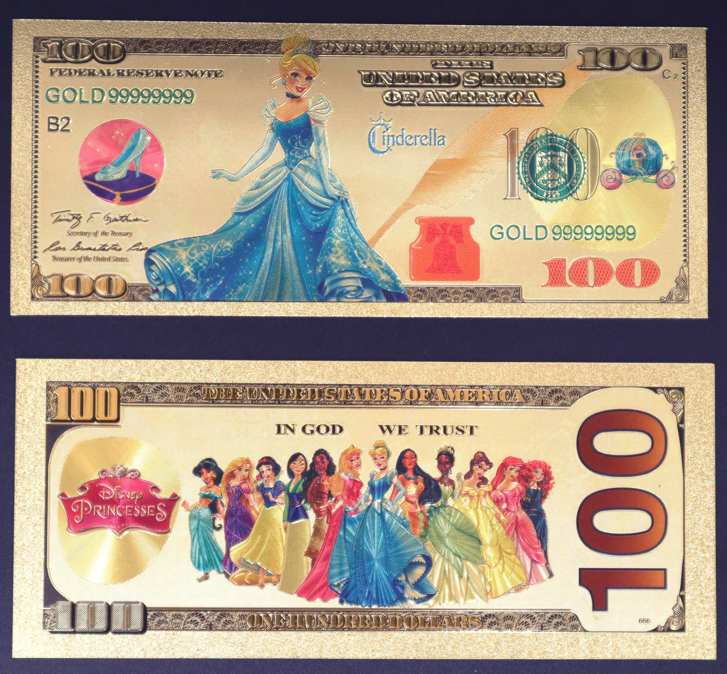 Disney Princesses Collectible Golden Foil Banknote