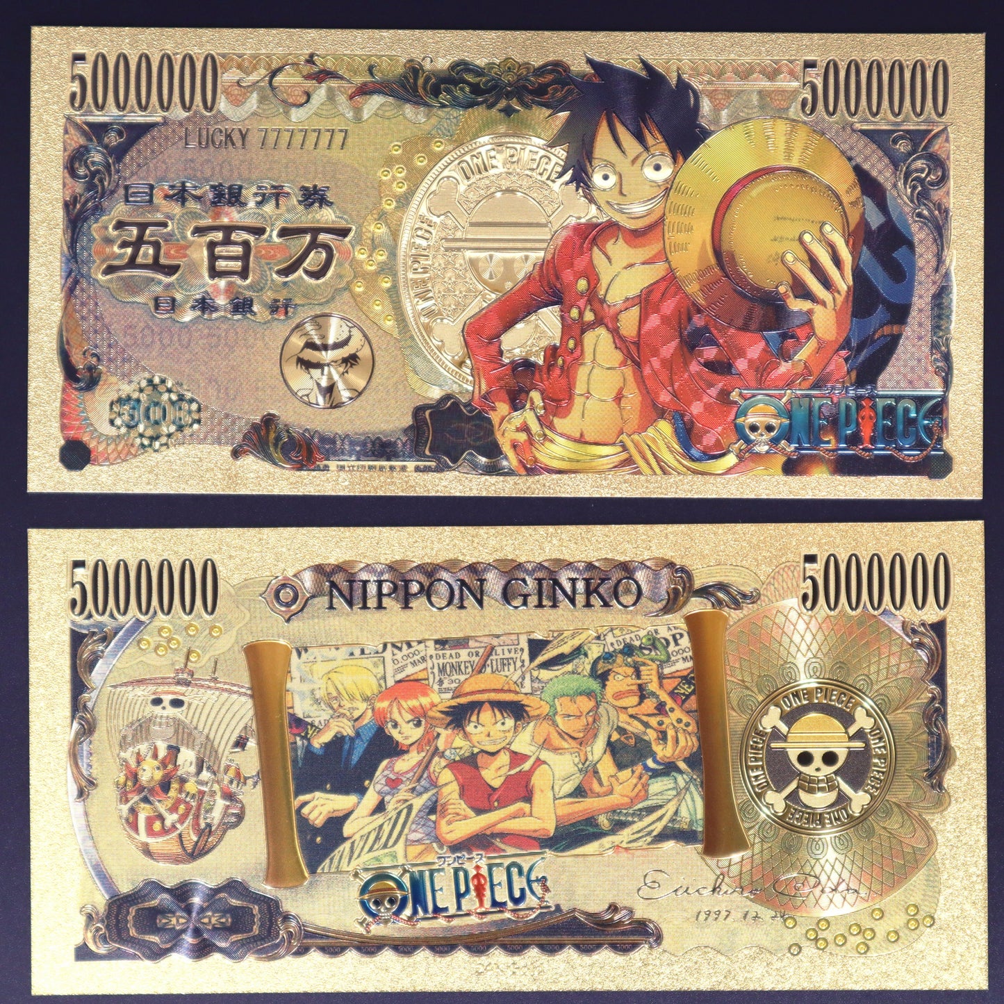 One Piece Straw Hat Crew Collectible Golden Foil Banknote