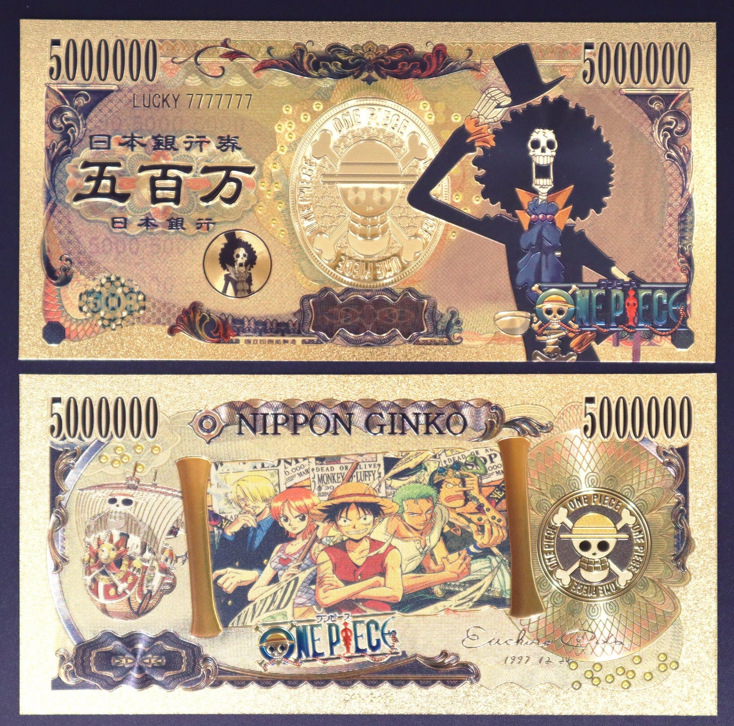 One Piece Straw Hat Crew Collectible Golden Foil Banknote