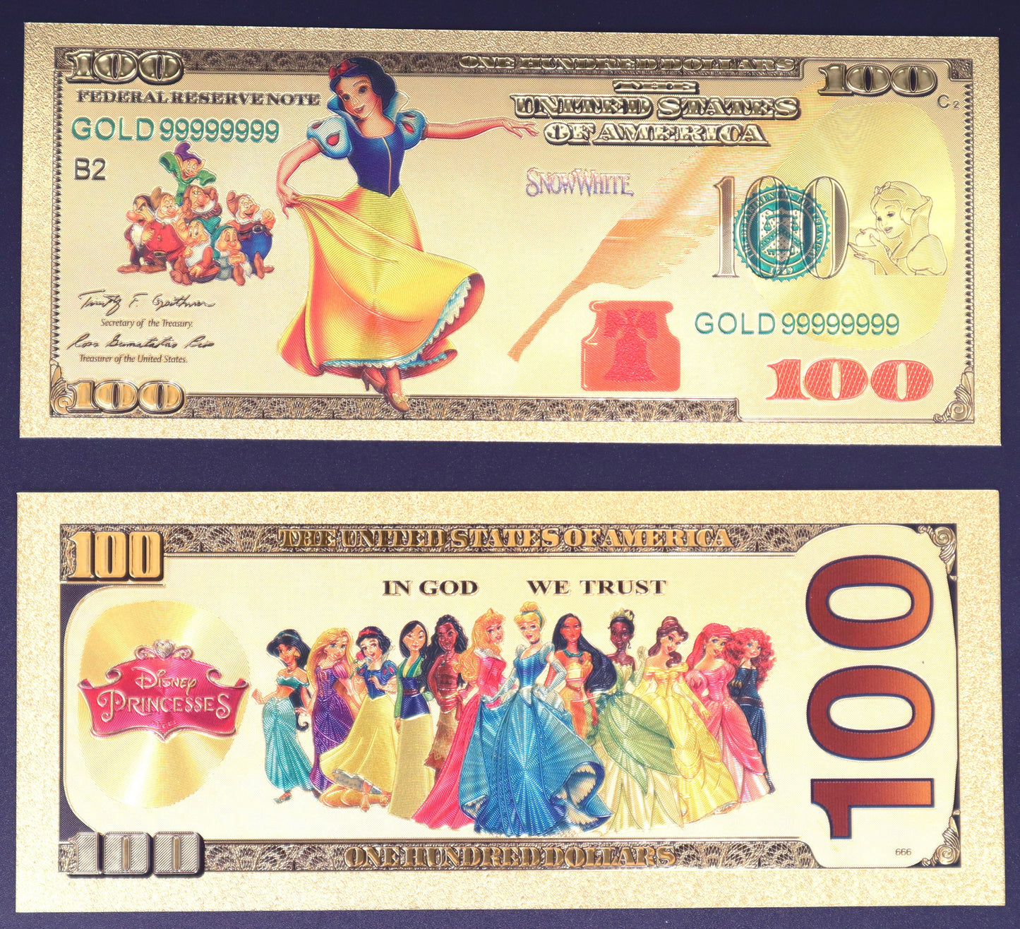 Disney Princesses Collectible Golden Foil Banknote