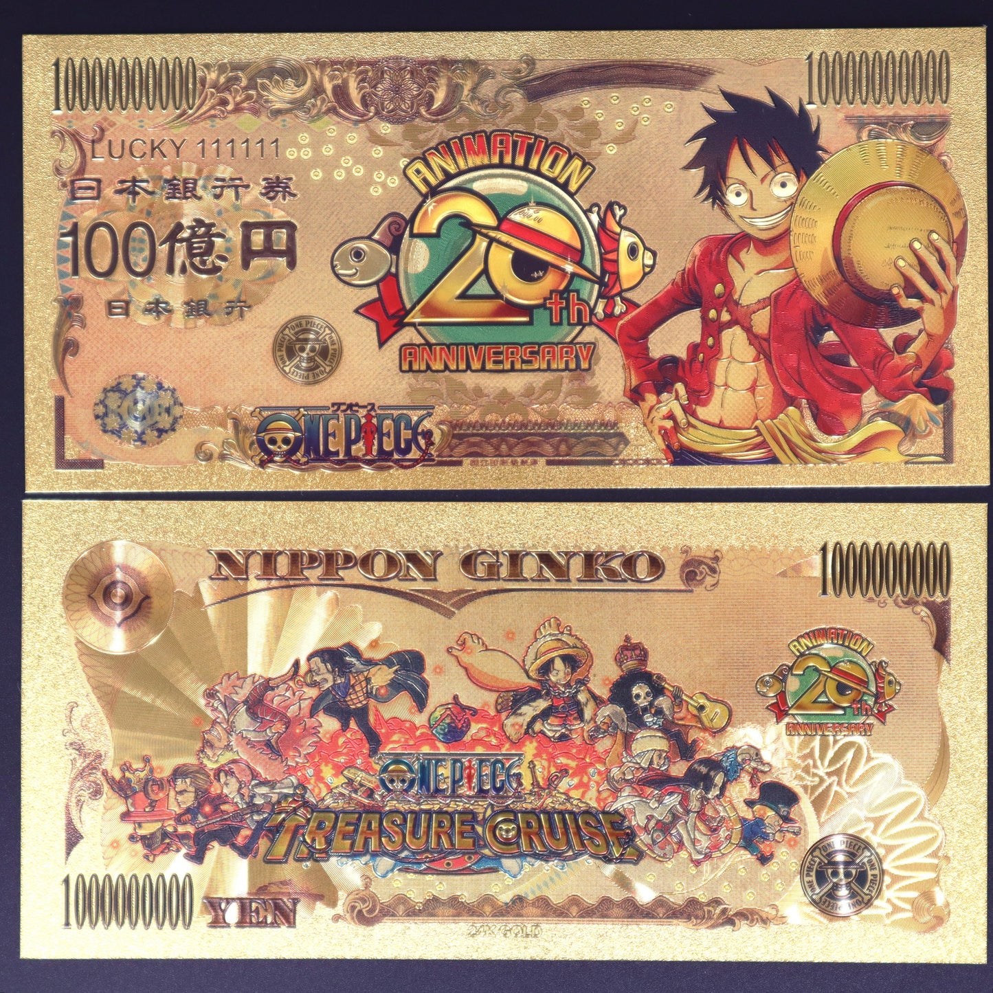 One Piece 20th Anniversary Collectible Golden Foil Banknote