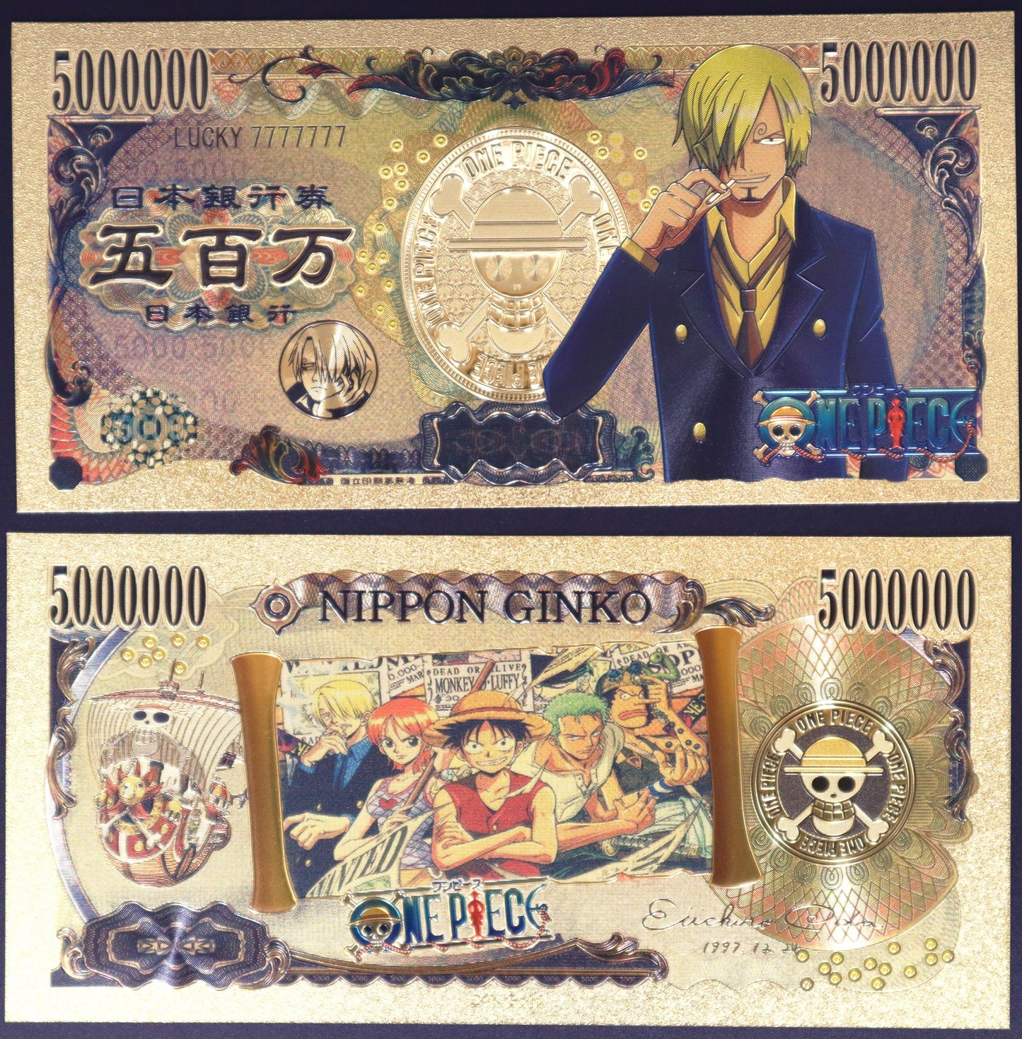 One Piece Straw Hat Crew Collectible Golden Foil Banknote