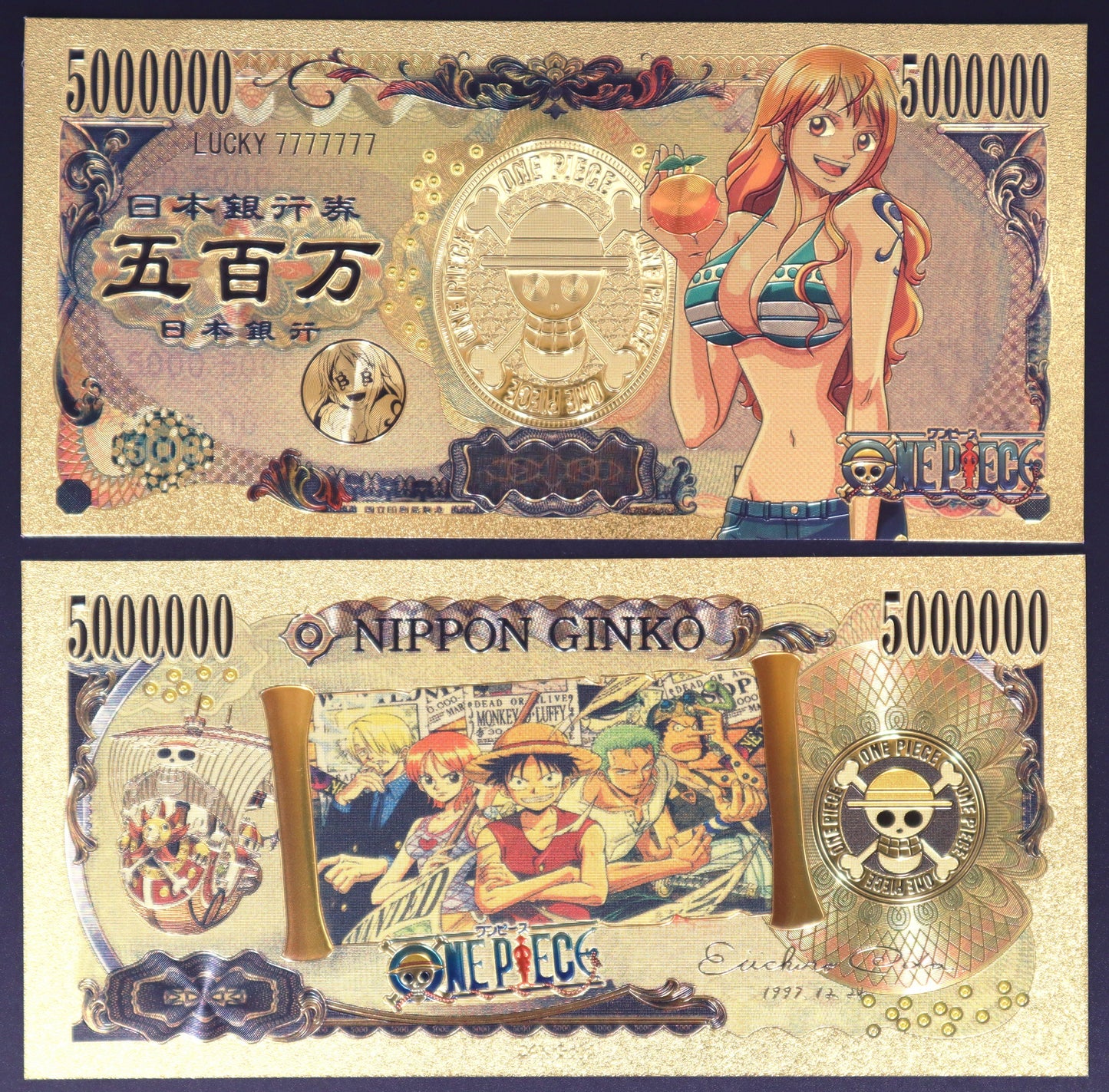 One Piece Straw Hat Crew Collectible Golden Foil Banknote