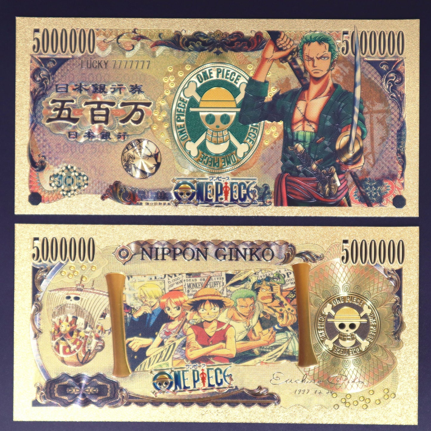 One Piece Straw Hat Crew Collectible Golden Foil Banknote