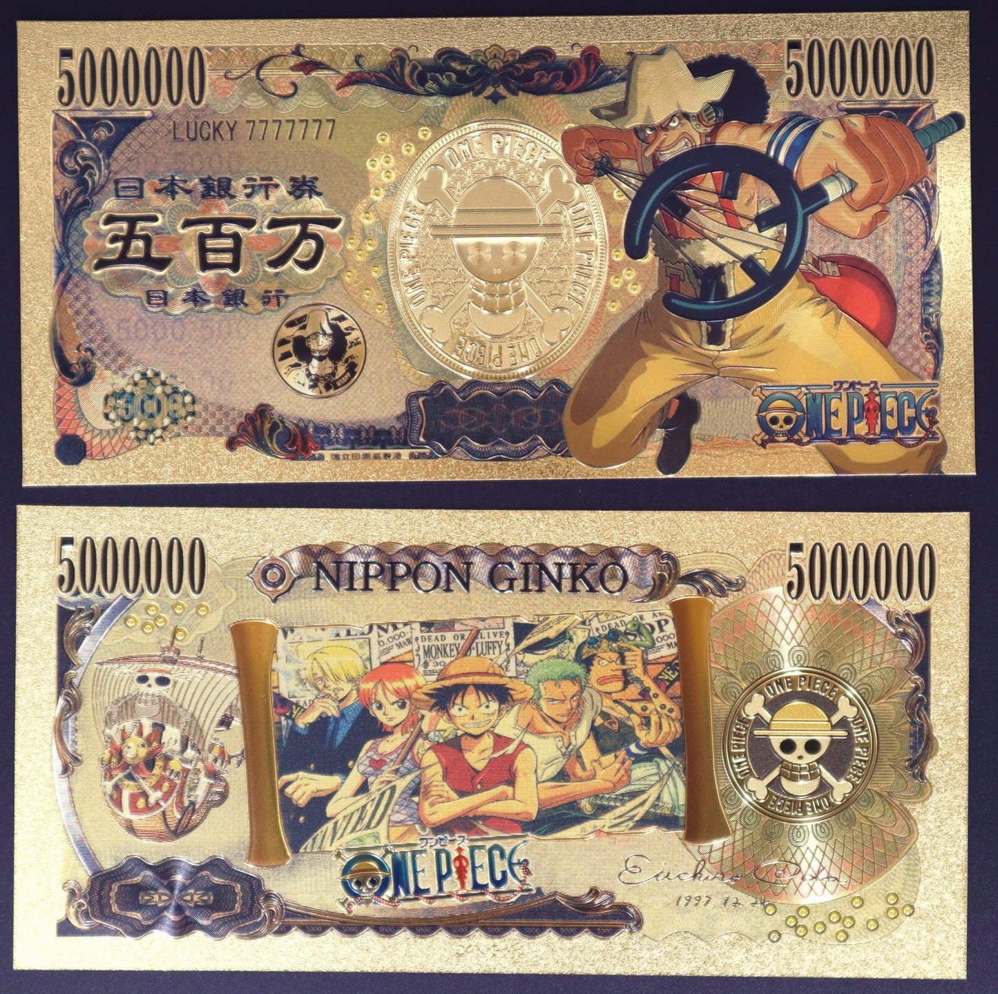 One Piece Straw Hat Crew Collectible Golden Foil Banknote