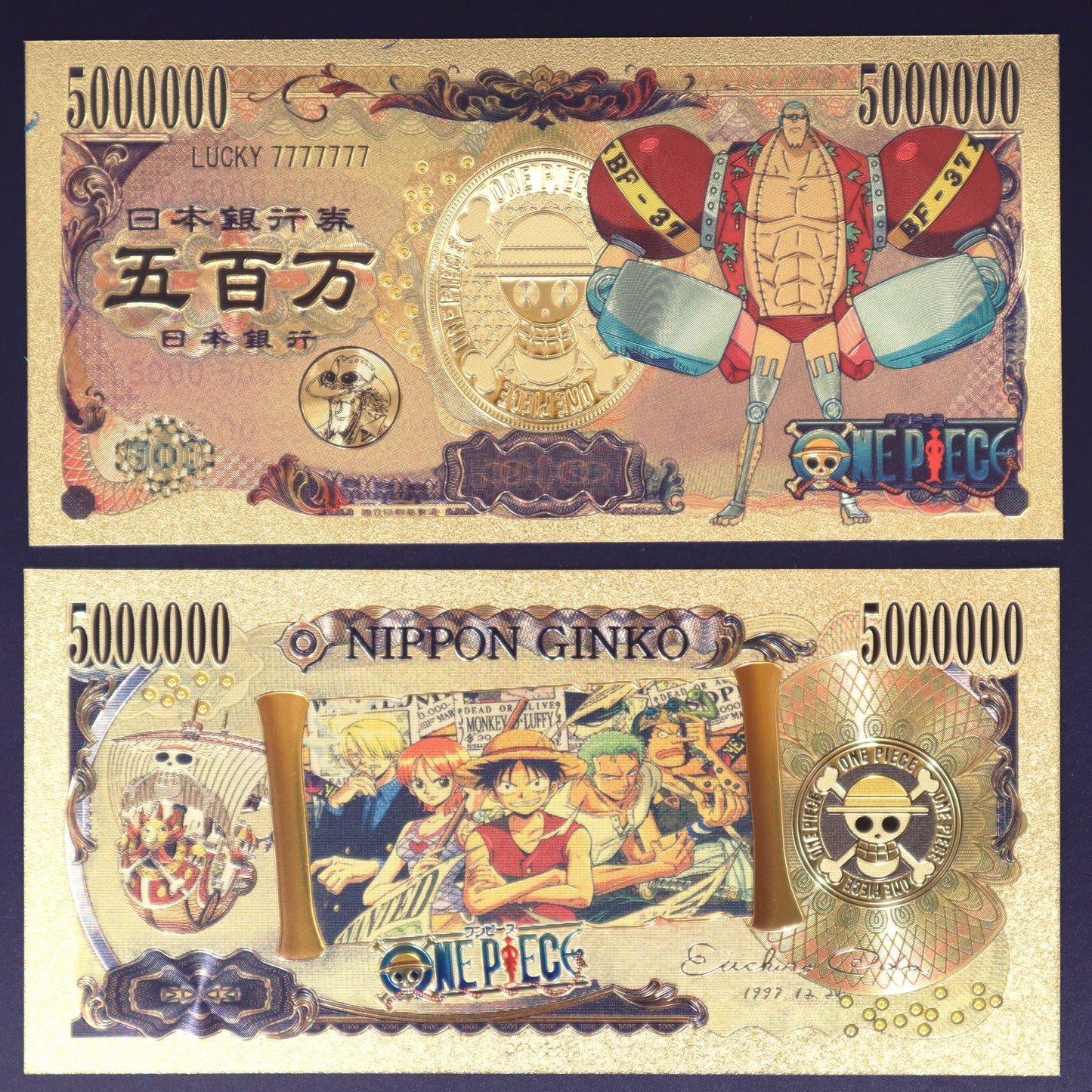 One Piece Straw Hat Crew Collectible Golden Foil Banknote