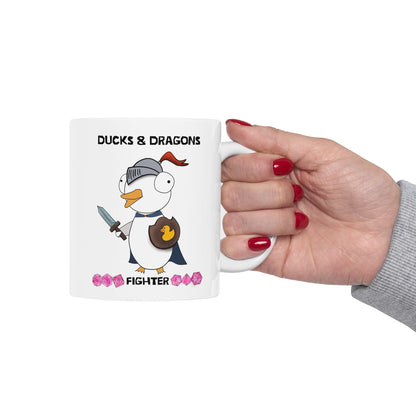 D&D Ducks And Dragons Fighter | Fighter Class Mug | Dungeons and Dragons Mug |  | Cute and Funny Ceramic Coffee Cup | 11oz/0.33 l