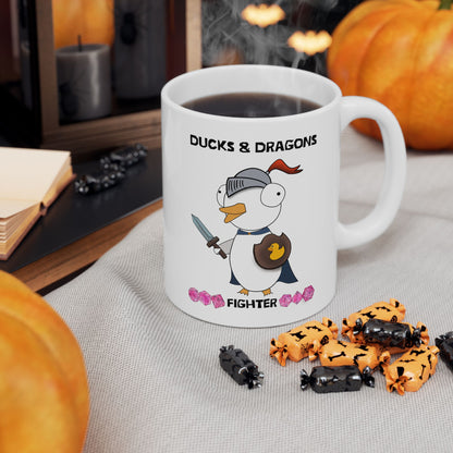 D&D Ducks And Dragons Fighter | Fighter Class Mug | Dungeons and Dragons Mug |  | Cute and Funny Ceramic Coffee Cup | 11oz/0.33 l