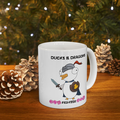 D&D Ducks And Dragons Fighter | Fighter Class Mug | Dungeons and Dragons Mug |  | Cute and Funny Ceramic Coffee Cup | 11oz/0.33 l