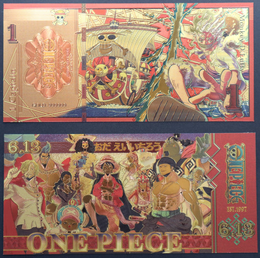 One Piece Full Colour Collectible Golden Foil Banknote