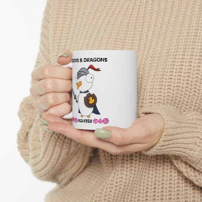 D&D Ducks And Dragons Fighter | Fighter Class Mug | Dungeons and Dragons Mug |  | Cute and Funny Ceramic Coffee Cup | 11oz/0.33 l
