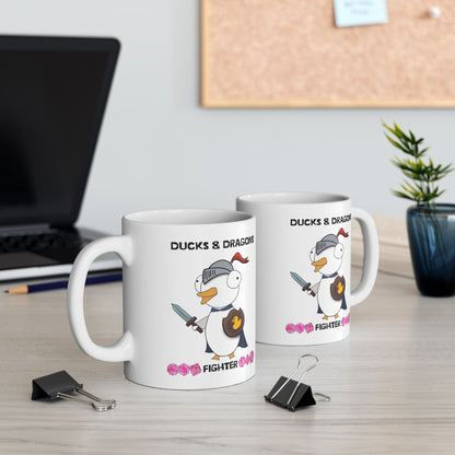 D&D Ducks And Dragons Fighter | Fighter Class Mug | Dungeons and Dragons Mug |  | Cute and Funny Ceramic Coffee Cup | 11oz/0.33 l
