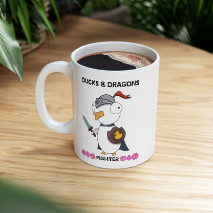 D&D Ducks And Dragons Fighter | Fighter Class Mug | Dungeons and Dragons Mug |  | Cute and Funny Ceramic Coffee Cup | 11oz/0.33 l