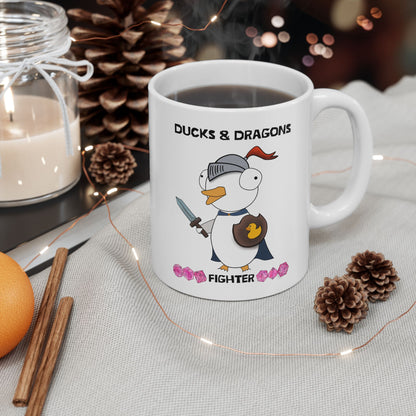 D&D Ducks And Dragons Fighter | Fighter Class Mug | Dungeons and Dragons Mug |  | Cute and Funny Ceramic Coffee Cup | 11oz/0.33 l