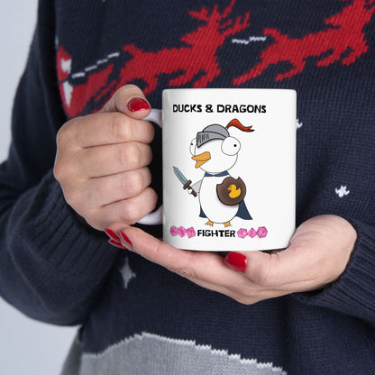 D&D Ducks And Dragons Fighter | Fighter Class Mug | Dungeons and Dragons Mug |  | Cute and Funny Ceramic Coffee Cup | 11oz/0.33 l