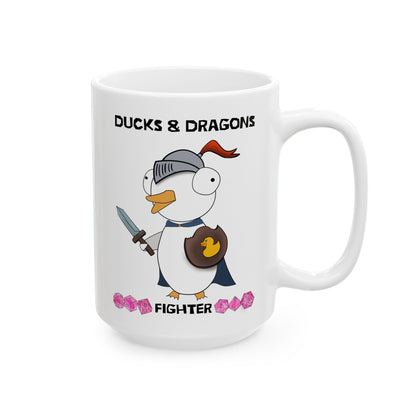 D&D Ducks And Dragons Fighter | Fighter Class Mug | Dungeons and Dragons Mug |  | Cute and Funny Ceramic Coffee Cup | 11oz/0.33 l