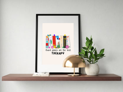 Board Games Therapy | Funny Gaming Wall Art Print | Funny Home Decor Poster| Games Room Sign | Game lover | Rolled Poster