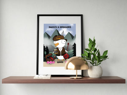 D&D Ducks And Dragons Bard | Funny DnD Wall Art Print | Funny Home Decor Poster| Games Room Sign | Game lover | Rolled Poster