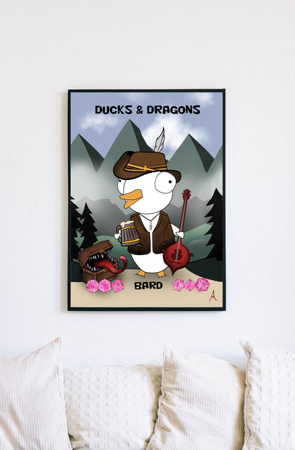 D&D Ducks And Dragons Bard | Funny DnD Wall Art Print | Funny Home Decor Poster| Games Room Sign | Game lover | Rolled Poster