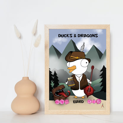 D&D Ducks And Dragons Bard | Funny DnD Wall Art Print | Funny Home Decor Poster| Games Room Sign | Game lover | Rolled Poster