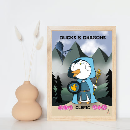 D&D Ducks And Dragons Cleric | Funny DnD Wall Art Print | Funny Home Decor Poster| Games Room Sign | Game lover | Rolled Poster