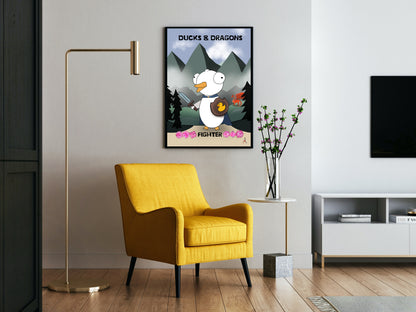 D&D Ducks And Dragons Fighter | Funny DnD Wall Art Print | Funny Home Decor Poster| Games Room Sign | Game lover | Rolled Poster