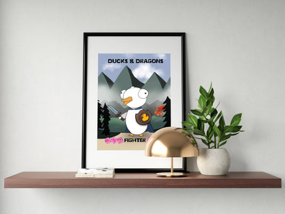 D&D Ducks And Dragons Fighter | Funny DnD Wall Art Print | Funny Home Decor Poster| Games Room Sign | Game lover | Rolled Poster