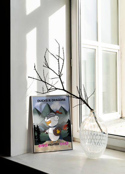 D&D Ducks And Dragons Fighter | Funny DnD Wall Art Print | Funny Home Decor Poster| Games Room Sign | Game lover | Rolled Poster