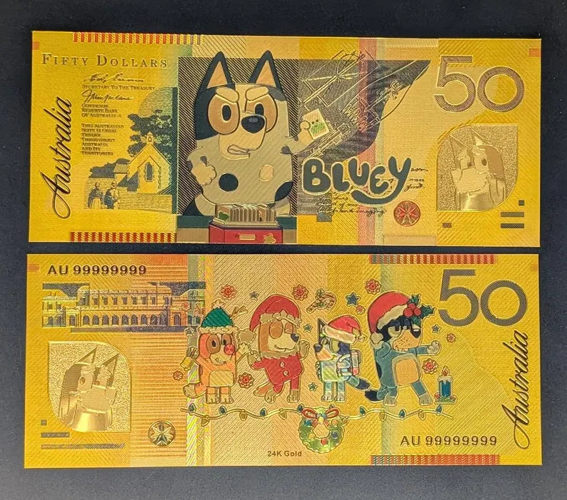 Bluey Holiday Collectible Golden Foil Banknotes
