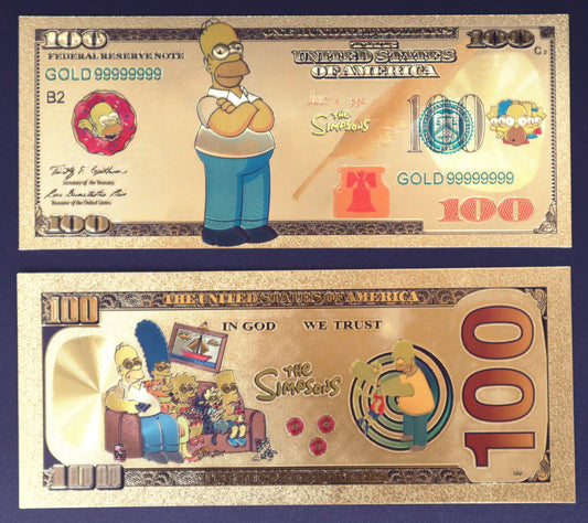 Simpsons Collectible Golden Foil Banknotes