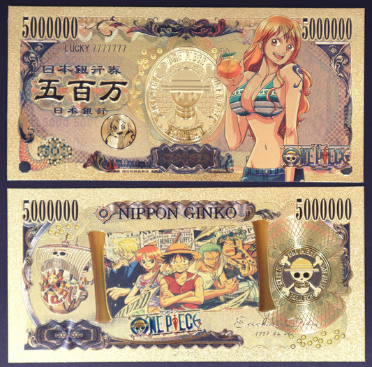 One Piece Straw Hat Crew Collectible Golden Foil Banknote