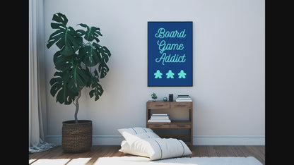 Board Games Addict | Funny Gaming Wall Art Print | Funny Home Decor Poster| Blue Games Room Sign | Game lover | Rolled Poster