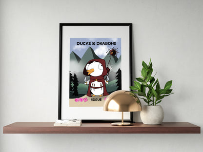 D&D Ducks And Dragons Rogue | Funny DnD Wall Art Print | Funny Home Decor Poster| Games Room Sign | Game lover | Rolled Poster