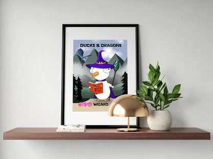 D&D Ducks And Dragons Wizard | Funny DnD Wall Art Print | Funny Home Decor Poster| Games Room Sign | Game lover | Rolled Poster