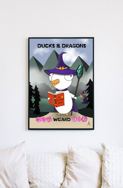 D&D Ducks And Dragons Wizard | Funny DnD Wall Art Print | Funny Home Decor Poster| Games Room Sign | Game lover | Rolled Poster