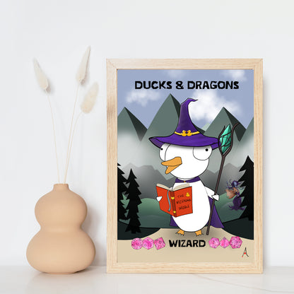 D&D Ducks And Dragons Wizard | Funny DnD Wall Art Print | Funny Home Decor Poster| Games Room Sign | Game lover | Rolled Poster